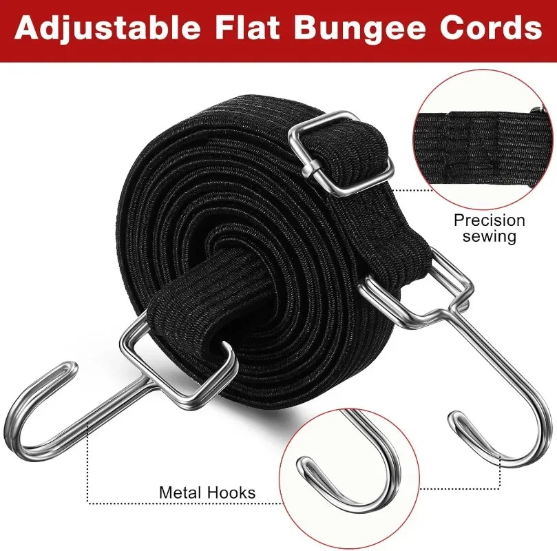 Jump Rope - สายยางปรับความยาวได้ 1/2 เมตร พร้อมตะขอเกี่ยว, สายบันจี้จัมพ์แบบยืดหยุ่นสำหรับงานหนัก, หัวเข็มขัดโลหะกันสนิมสำหรับรัดสัมภาระ