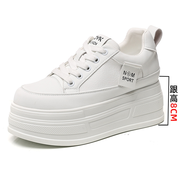 Skateboard - รองเท้าสเก็ตบอร์ดพื้นหนาสำหรับผู้หญิง รองเท้าผ้าใบหนังทรงหนา รองเท้ากีฬาลำลองคอลเลคชั่นใหม่ฤดูใบไม้ผลิ ส้นสูง 8 ซม.