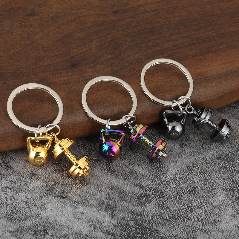 Dumbbell Set - จี้คู่รักรูปอุปกรณ์กีฬาจำลอง โลหะ อุปกรณ์ยกน้ำหนัก จี้สำหรับยิม พวงกุญแจดัมเบล